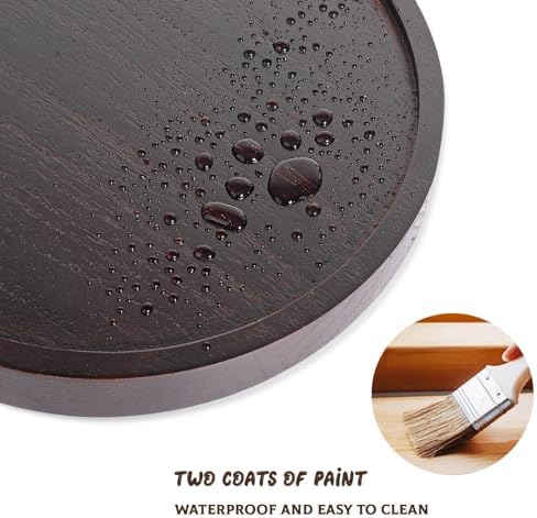 Round Decorative Tray Wood Bathroom Counter Organizer Farmhouse Kitchen Decor / Walnut / Set of 10