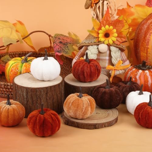 16 PCS Fall Autumn Artificial Velvet Pumpkins Mini Faux Pumpkins