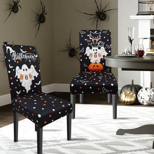 Halloween Chair Covers Set of 6 Ghost Dining Chair Covers for Party Kitchen Removable Seat Cover for Chairs Halloween Decorations Indoor