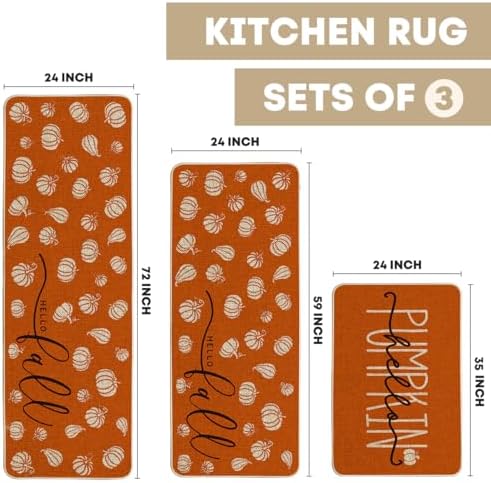 Artoid Mode Orange Fall Kitchen Mats Set of 3-24"x35"+24"x59"+24"x72"
