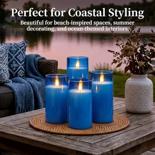 Homemory Blue Flameless LED Pillar Candles with Remote Timer, Set of 9