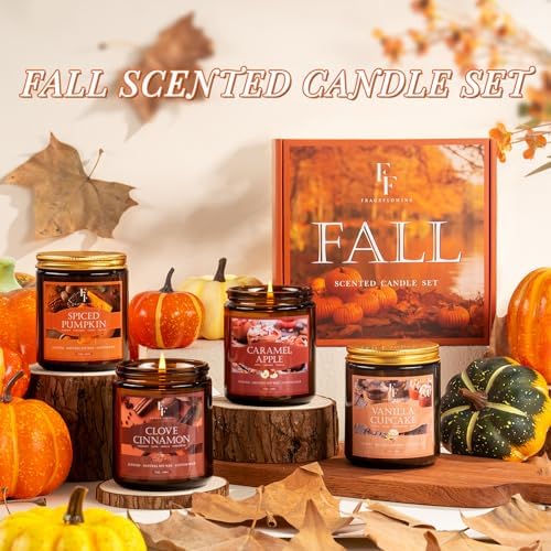 Fall Candles Set, 4 Pack Candles for Home Scented Natural Soy Wax, Autumn Gifts Set for Women Men, Fall Fragrance of
