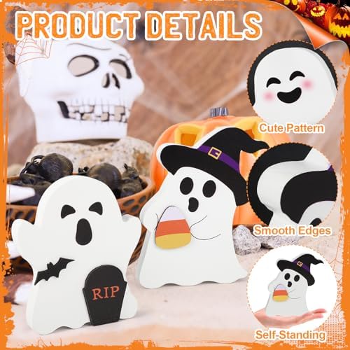 COCHIE 3 Cute Ghost Halloween Decorations Indoor Set Ghosts Table Sign