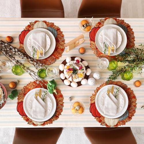 HunnmingRe 6 Pcs Fall Pumpkin Placemat, Velvet Thanksgiving Table Placemat