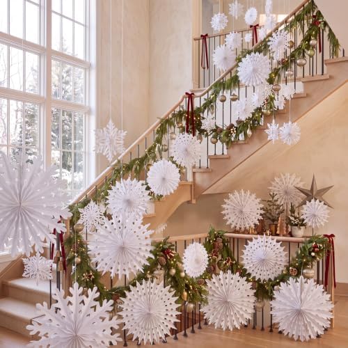AmazingSpark 32 Pcs 20" Winter White Paper Snowflake Decoration