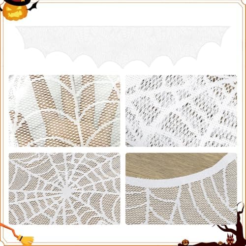 Halloween Decorations White Lace Spiderweb Fireplace Mantle Scarf Cover(19x99 Inch) Indoor Outdoor Spider Web Netting Spooky Haunted House Home Room Bedroom Table Wall Decor Party Favors Supplies