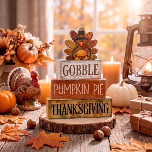 Moucuny 4 Pcs Fall Decorations For Home Wooden Thanksgiving Turkey Decor
