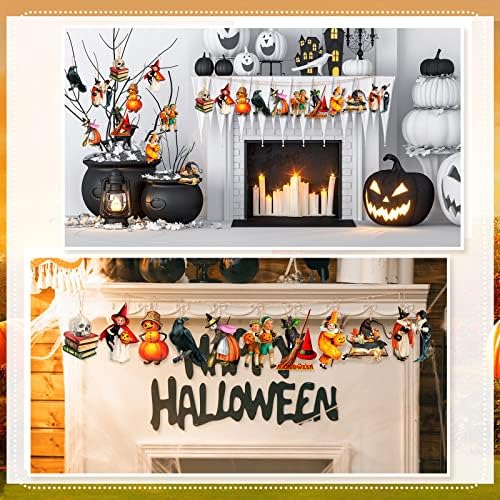 Geelin 24 Pcs Halloween Wooden Cutouts Vintage Halloween Ornaments for Tree