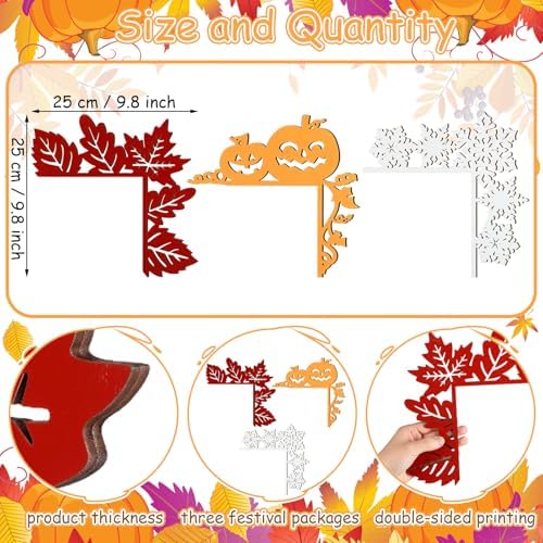 RattanView 3 Pcs Fall Door Corner Decor Pumpkin Maple Leaf Snowflake