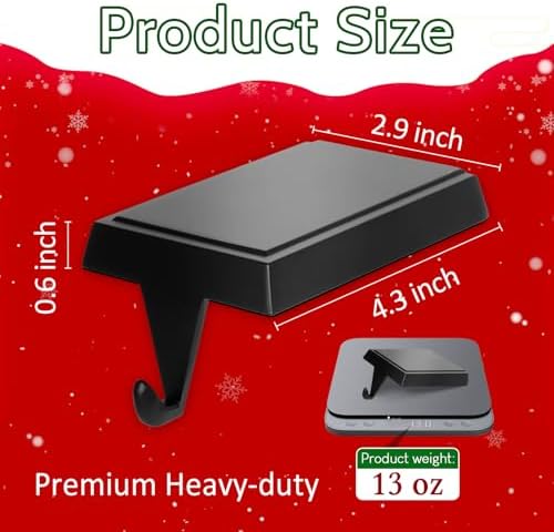 2-Pack Christmas Stocking Holders for Mantel, Weighted Metal Hooks, Black