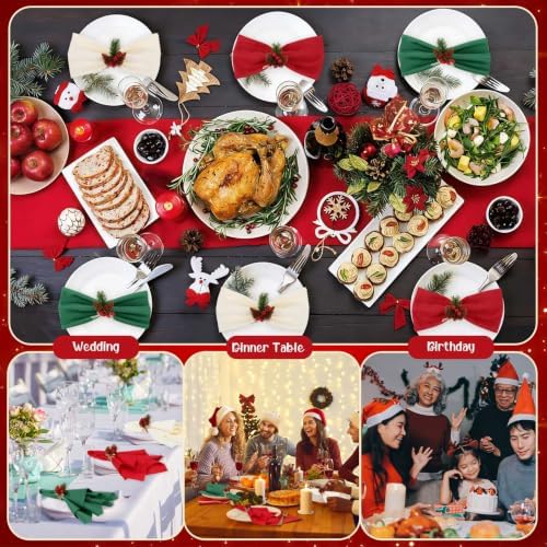 LemonRoad 36 Pcs Cloth Napkins and Napkin Ring Holders, Reusable Fabric for Table Decor Banquet Holiday Dinner Party Supply(Red, Dark Green,White,Christmas)