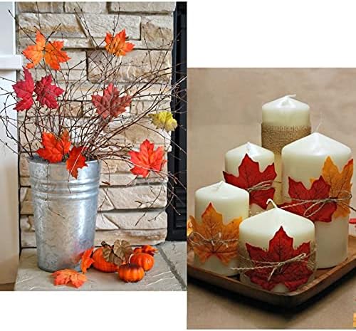 Uieke Artificial Maple Leaves Branch 4 Pcs 7 Forks Faux Fall Plants Stem with 100 Pcs Maple Décor Outdoor UV Resistant Greenery Shrubs Plants for Home Festival Autumn Thanksgiving Centerpieces Decor