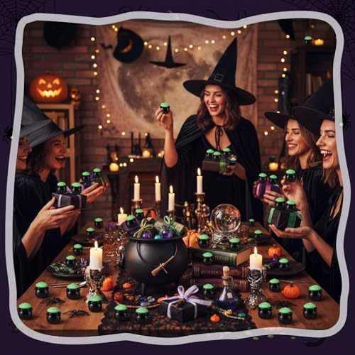 RoundFunny 50 Pcs Mini Black Cauldron Figurines Resin Witch Party Favors