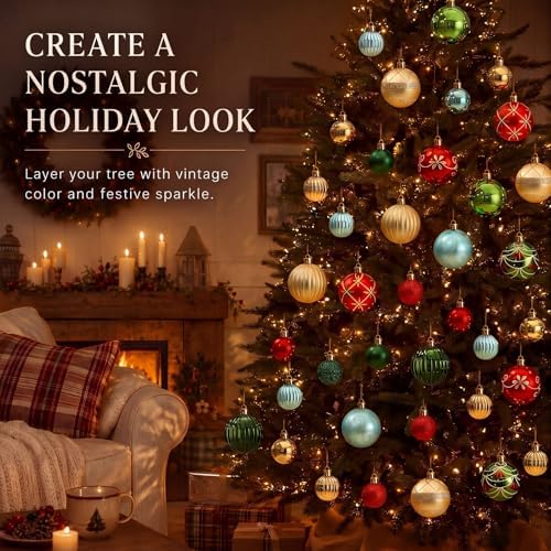 48 Pcs Christmas Ball Ornaments 1.6'' 2.4'' Red Gold Green Blue