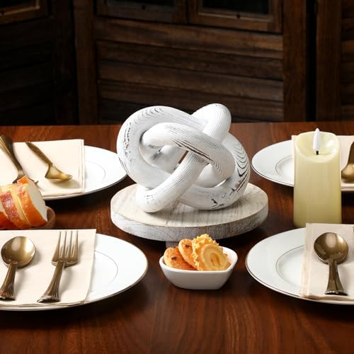 Yalikop 3 Link Wood Knot Decor Rustic Table Shelf Accents, Retro White