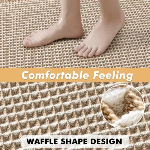 MIULEE Set of 2 Waffle Bathroom Rugs Boho Bath Mat Brown&White 20x32 Inch