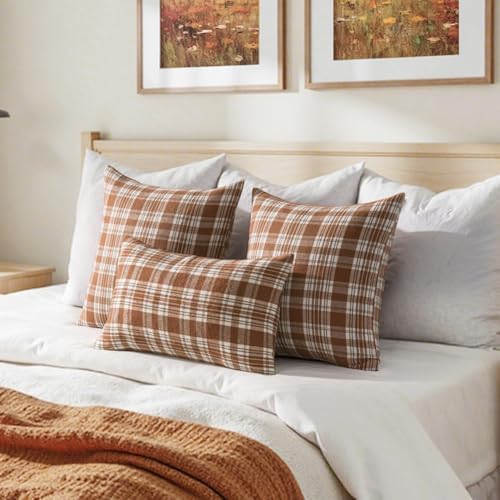 MIULEE Fall Plaid Pillow Covers Scottish Tartan 12x20 Brown
