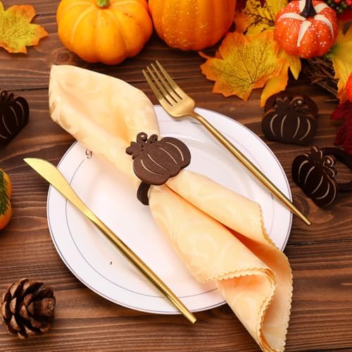 Roshtia 12 Pcs Wooden Fall Napkin Rings Thanksgiving, Pumpkin