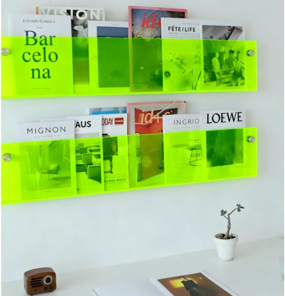 ROYALITA 2-Pack Acrylic Magazine Holder Brochure Holder, Green 36 Inch | Record Magazine Rack, Fashion Floating