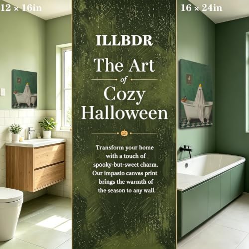 ILLBDR Halloween Ghost in Bathtub Canvas Wall Art 12x16 inch
