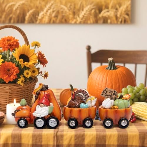 Hodao Fall Pumpkin Train Decoration Indoor,Thanksgiving Gnome Centerpiece