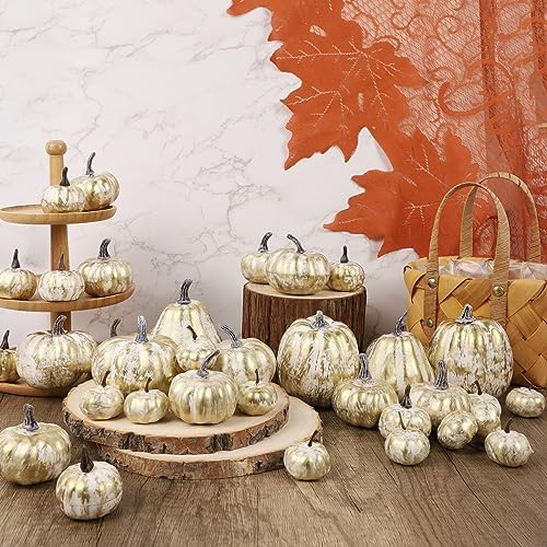 winemana 46 Pcs Artificial Gold Pumpkins Fall Decorations for Home