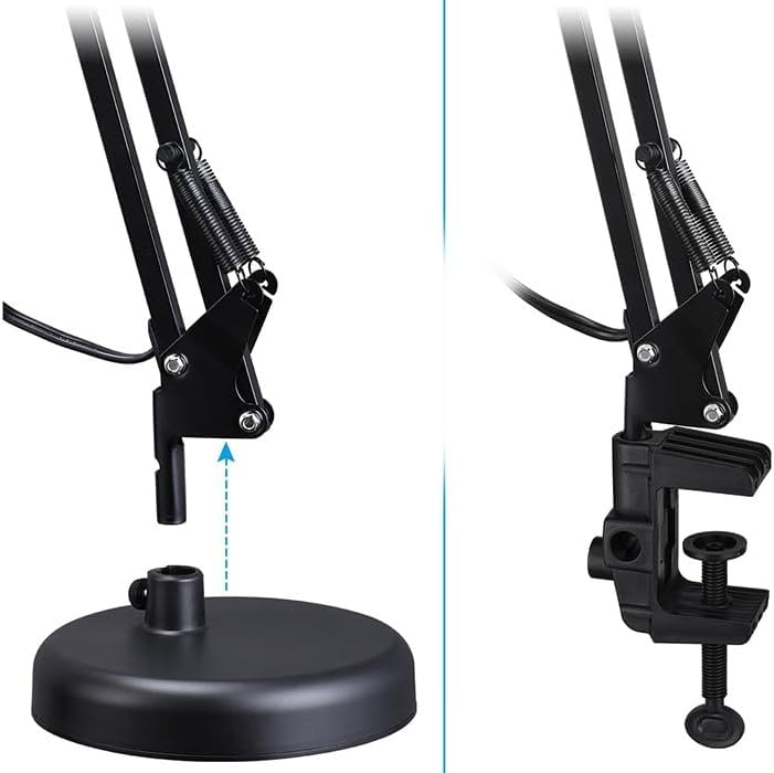 Adjustable Clamp Desk Lamp 24" Height, Swing Arm Architect Metal Table Lamp, Gooseneck and 360° Rotating Shade, E26