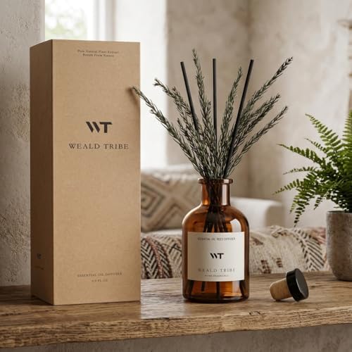 WEALD TRIBE Reed Diffuser Set for Bathroom Air Fresheners, Oil Diffuser Sticks | French Black Juniper & Cedar Scent 4.0