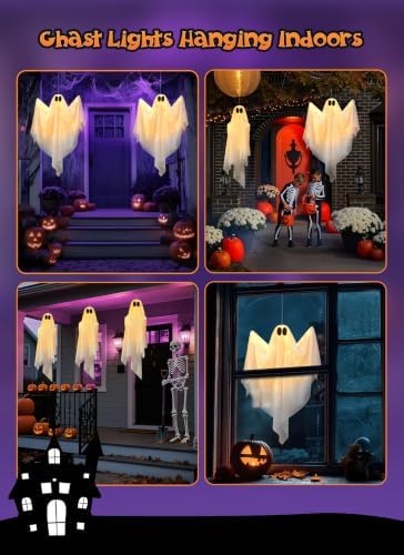 Brightown Halloween Hanging Light up Ghost Decoration, Warm White