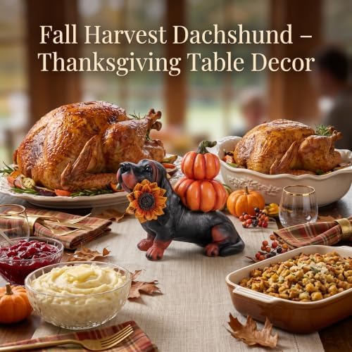 Thanksgiving Dachshund Dog Statue, Fall Pumpkin Dog Figurine Decor