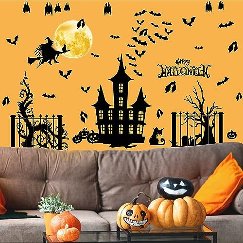 Halloween Moon Bat Wall Decals Witch Haunted House Tree Wall Stickers Decor