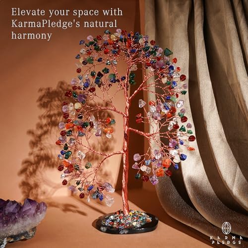 KARMAPLEDGE 7 Chakra Crystal Tree of Life Birthday Gifts for Women, Men, Frineds, Handmade Reiki Healing Tree for Home