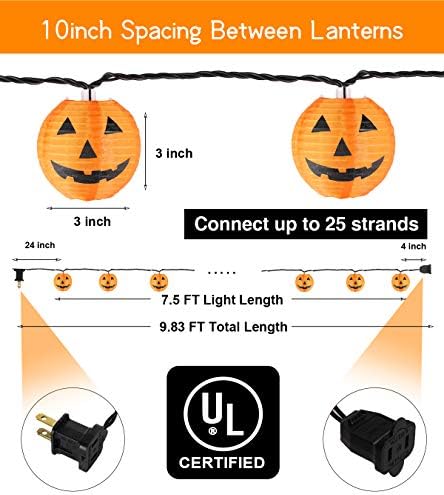 TIGOMOOV Halloween Pumpkin String Lights, Jack O Lantern Lights Plug in, 10 Orange Pumpkin Lanterns 9.83FT Connectable, Indoor Outdoor Fall Halloween Decorations for Porch Mantel Yard