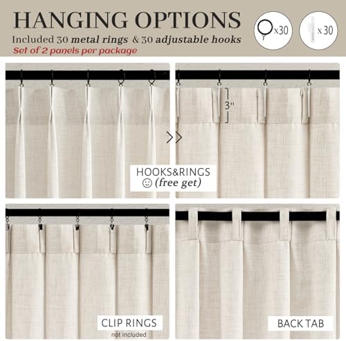 100 Inch Extra Wide Linen Sheer Curtains 84 Inch Long 2 Panels Set for Living Room, Pinch Pleated Light Filtering