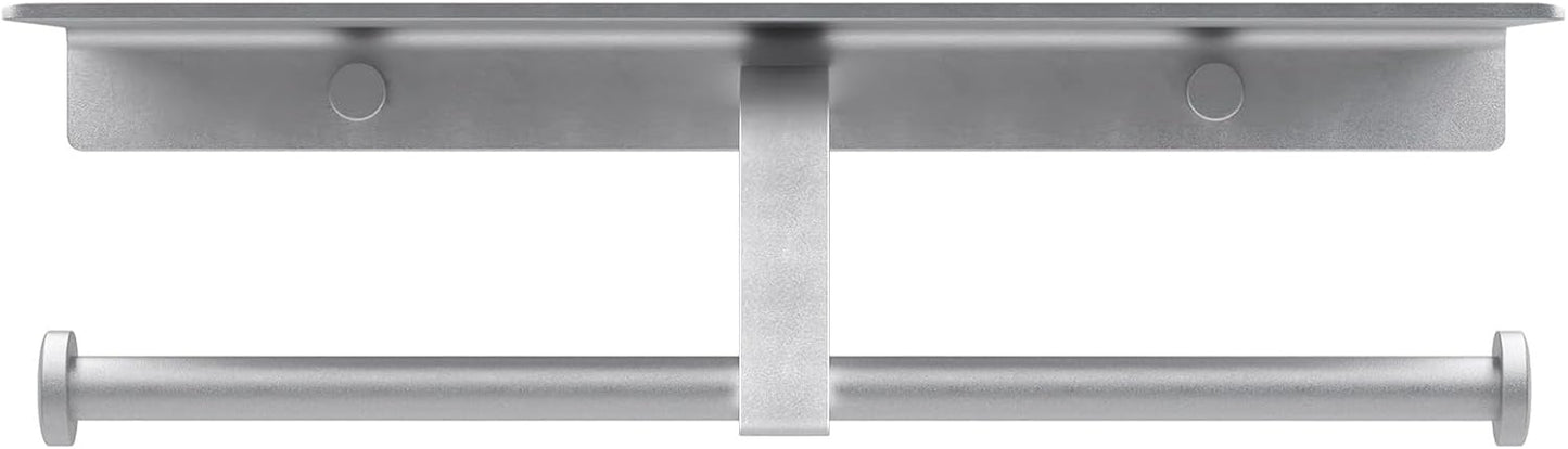 Bathroom Toilet Paper Holder with Shelf, Wall Mount, Double Roll, Silver