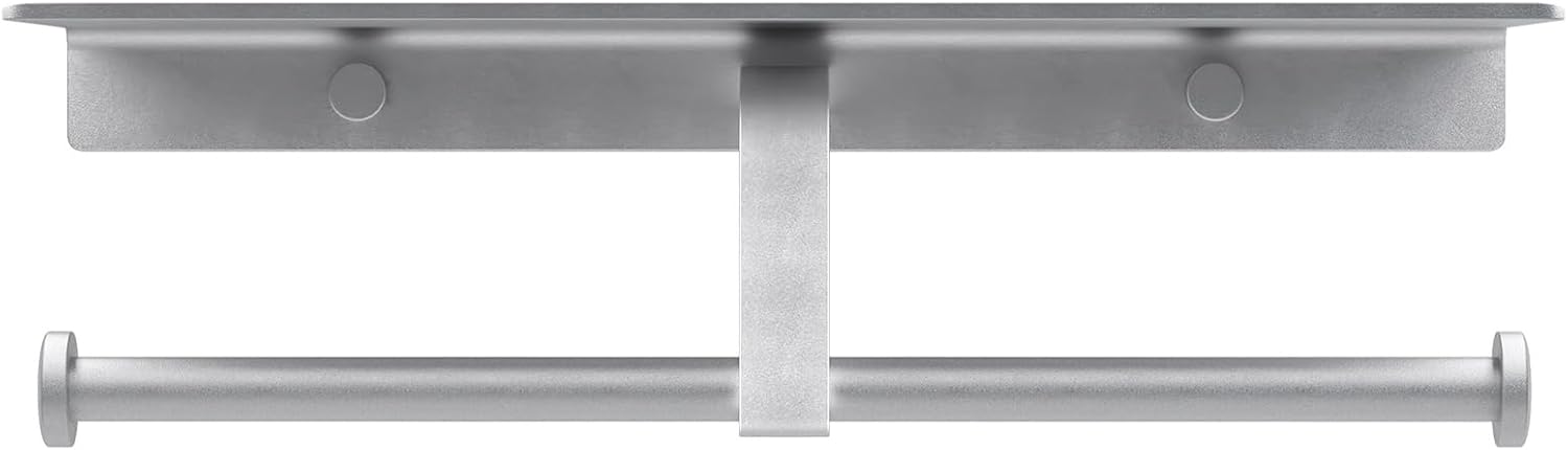 Bathroom Toilet Paper Holder with Shelf, Wall Mount, Double Roll, Silver