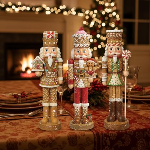 Simgoing 3 Pcs Gingerbread Nutcracker Figures Resin Christmas Nutcracker