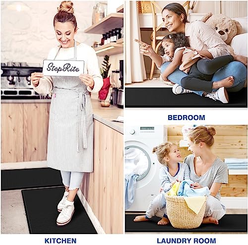 StepRite Kitchen Mats for Floor, 2-Piece Anti-Fatigue Kitchen Rugs, Black