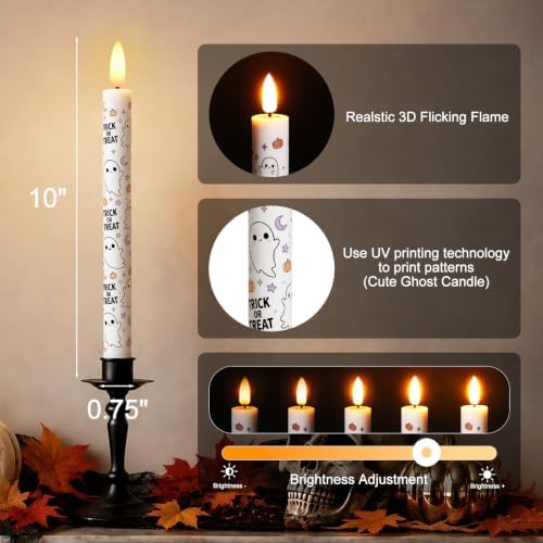 Cute Halloween Decor Indoor, Halloween Flameless Taper Ghost Candles, 6Pc