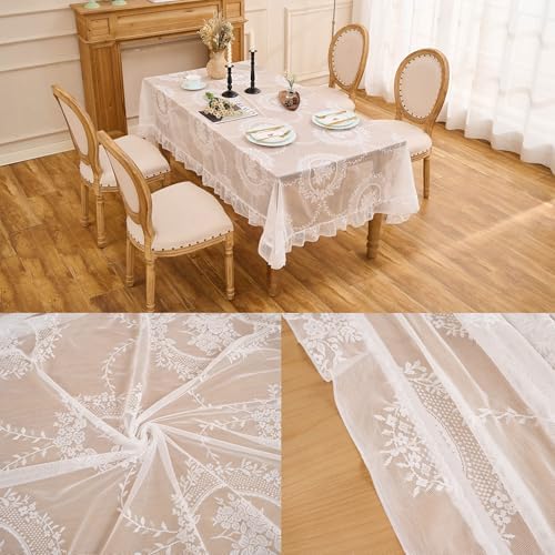 White Lace Tablecloth, Vintage Rectangular Table Cloth 55”x40”