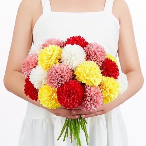 SITUMEIZI 12 Pcs Colorful Artificial Chrysanthemum Flowers, Fake Mums