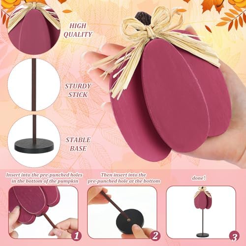 Thyle 3 Pcs Fall Pumpkin Decor, Wooden, Pink