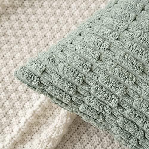 MIULEE Corduroy Decorative Throw Pillow Covers 20x20 Grey Green Pack of 2