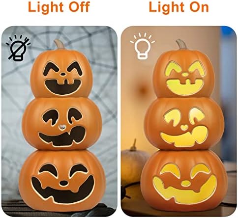17" Halloween Pumpkin Lantern - Light Up Pumpkins with Unique 3 Tiers Design - Lightened Large Pumpkin with Waterproof ETL Certified Cord Plug and 2 Safety Fuse - 17 Inch