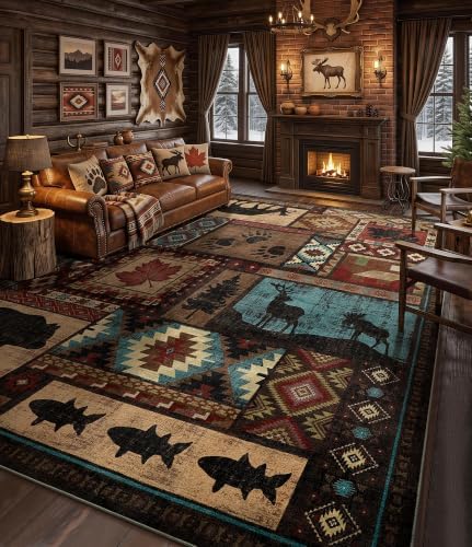 YIHOUSE 9x12 Rustic Cabin Area Rugs for Living Room Brown
