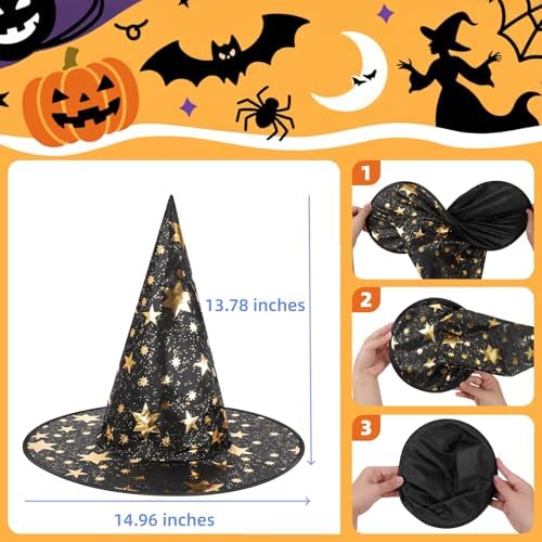 4pcs Witch Hat, Wizard Hat for Women Men, Witches Hat Halloween Decor
