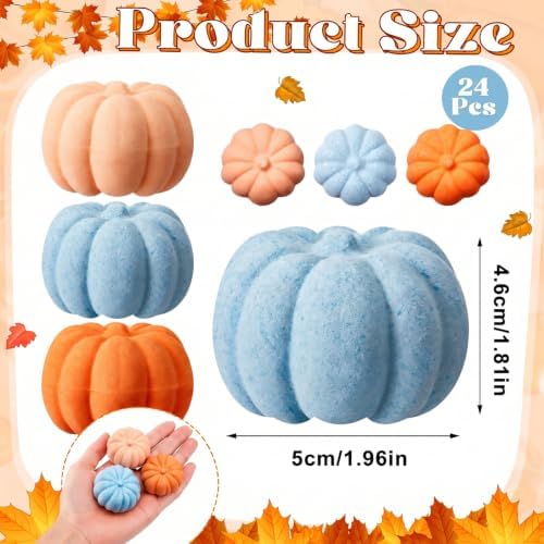 Lounsweer 24 Pack Little Pumpkin Bath Bombs Fall Baby Shower Favors,Blue