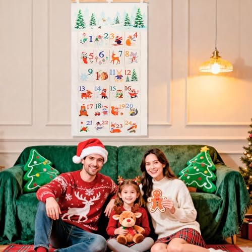 HOWAF Fabric Christmas Advent Calendar 2026 with Pockets (Countdown to Christmas), 24 Days Mystery Christmas Countdown Calendar for Xmas Holiday Home Wall Decoration, Animal Themed