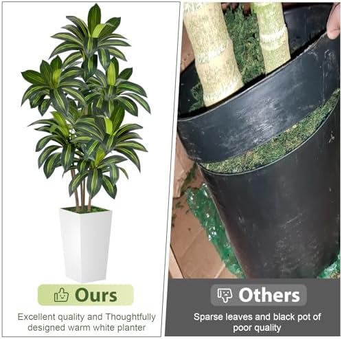 VIVATREES Dracaena Tree 6FT Artificial, 72in Tall Faux Dracaena Tree with 15.7 White Planter, Fake Potted Tree for