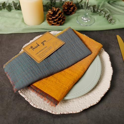 10 Pack Cloth Napkin Double-Layer 100% Cotton Table Dinner Napkins AB Surface Washable & Reusable Cloth with Elegant Fringe for Thanksgiving Day, Home Decor, Family Event Parties(Yellow-Grey)